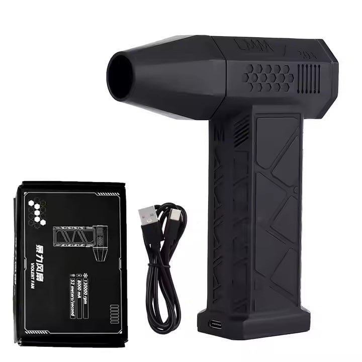 Mini ventilator de aer comprimat, 4 trepte de viteza, lanterna, incarcare USB