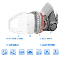 Masca de protectie cu ochelari pentru vopsit, gaze si praf, cu 2 filtre interschimbabile din bumbac KN95 - imagine 6