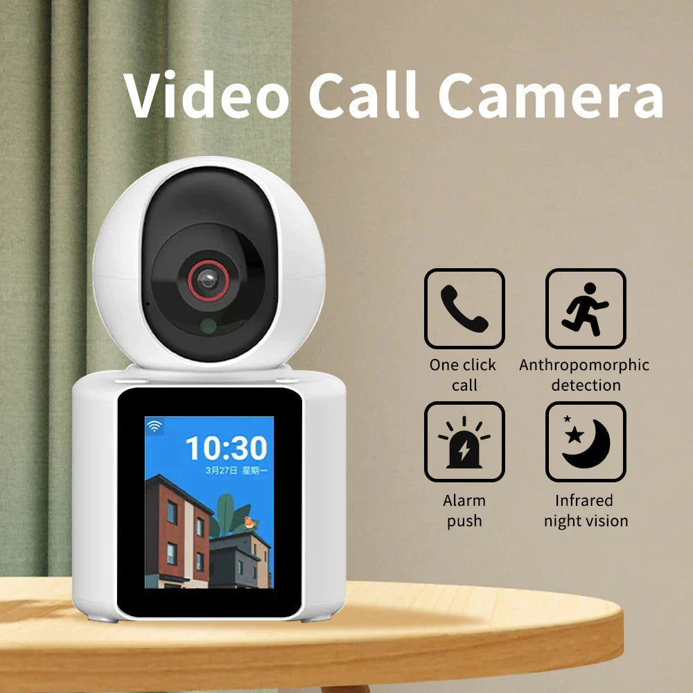 Camera video comunicare bidirectionala, ecran de 2.8 inch, poate initia apeluri telefonice video, camera de securitate inteligenta 360°, video HD 1080p, vizualizare nocturna, detectare miscare, stocare in Cloud si pe card SD