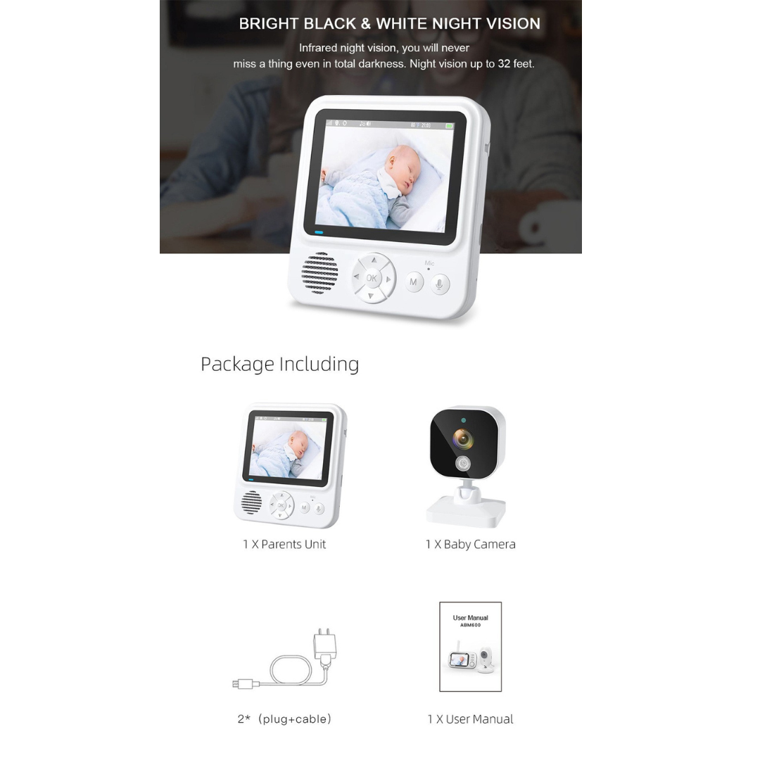 Monitor video wireless pentru bebelusi cu ecran IPS 2.8" – vedere nocturna, VOX, comunicare bidirectionala
