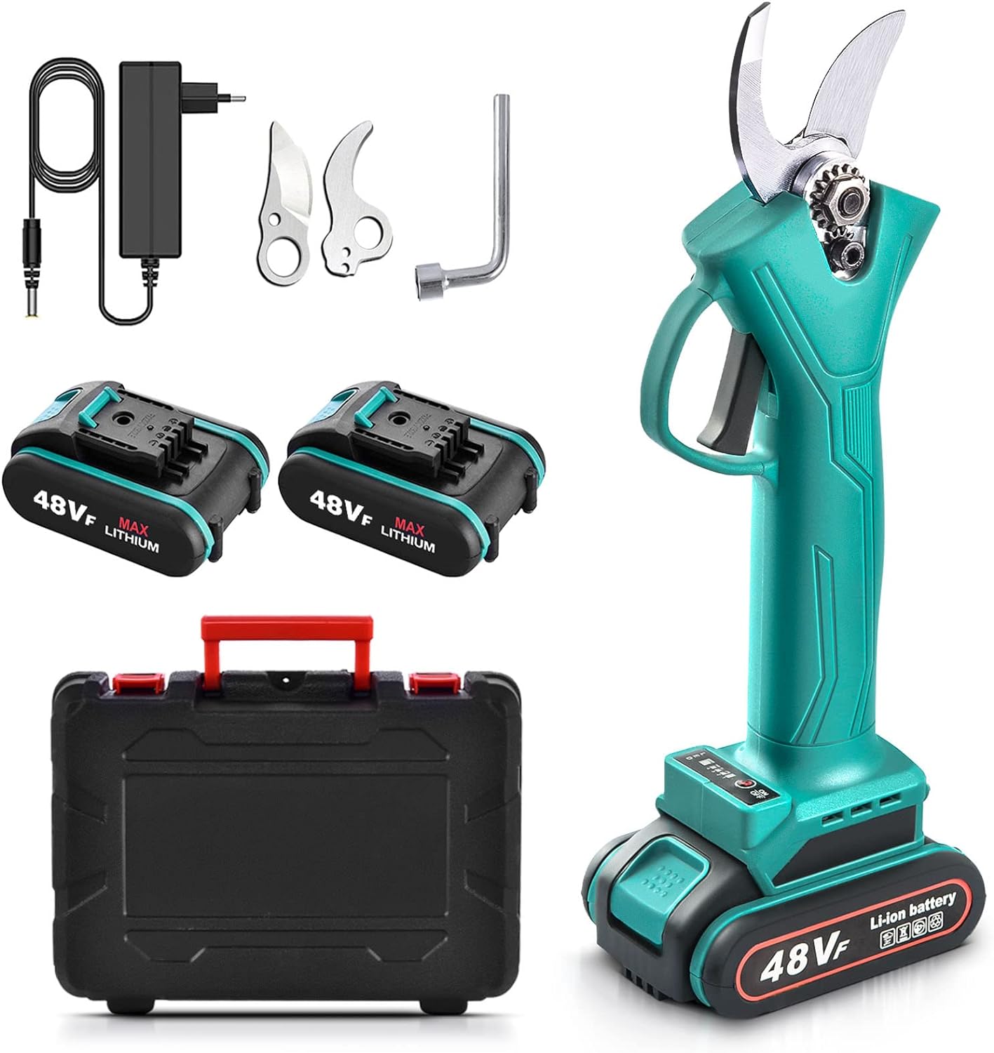 Foarfeca electrica pentru vita de vie si crengi, 2 acumulatori 21V-48V, 2Ah