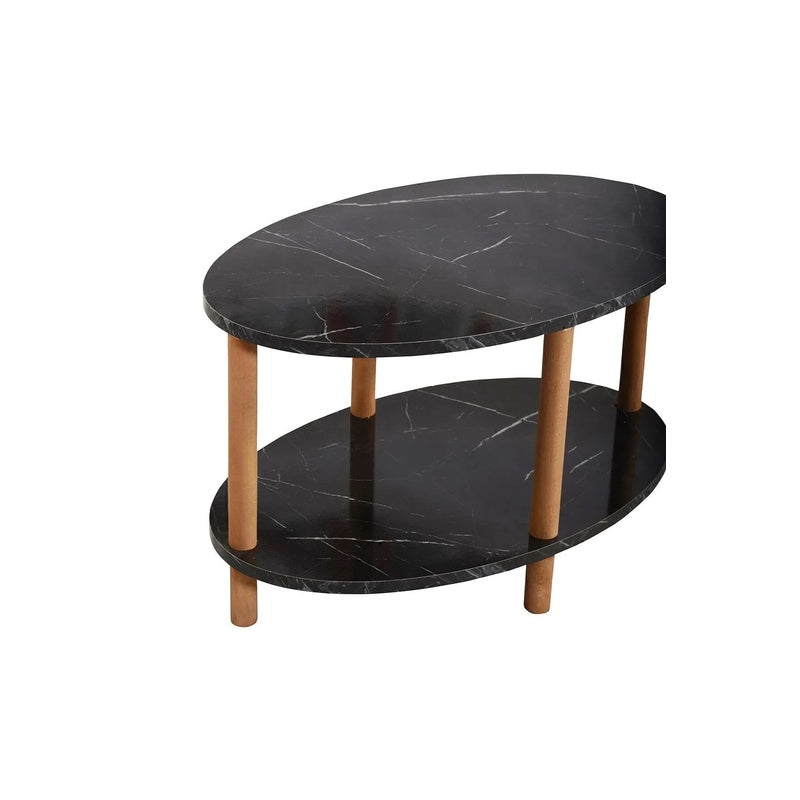 Masa de cafea ovala, cu raft inferior depozitare, 43 x 70 x 44 cm