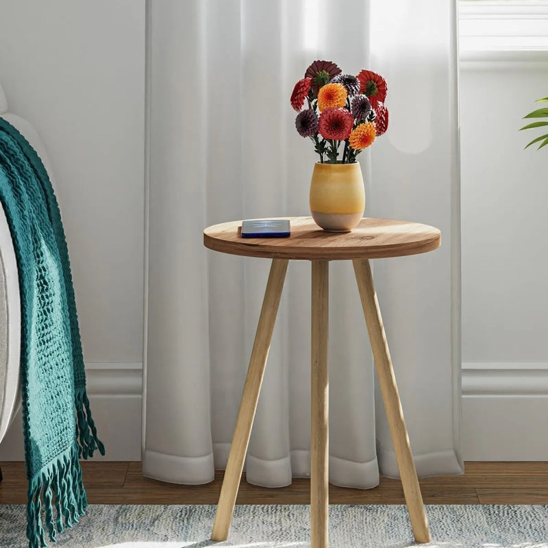 Masuta decorativa rotunda cu picioare din lemn, stil scandinav, 34x34x45 cm