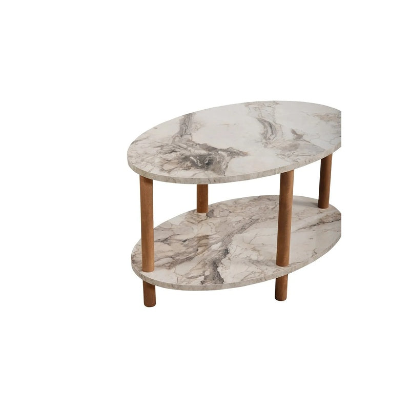 Masa de cafea ovala, cu raft inferior depozitare, 43 x 70 x 44 cm