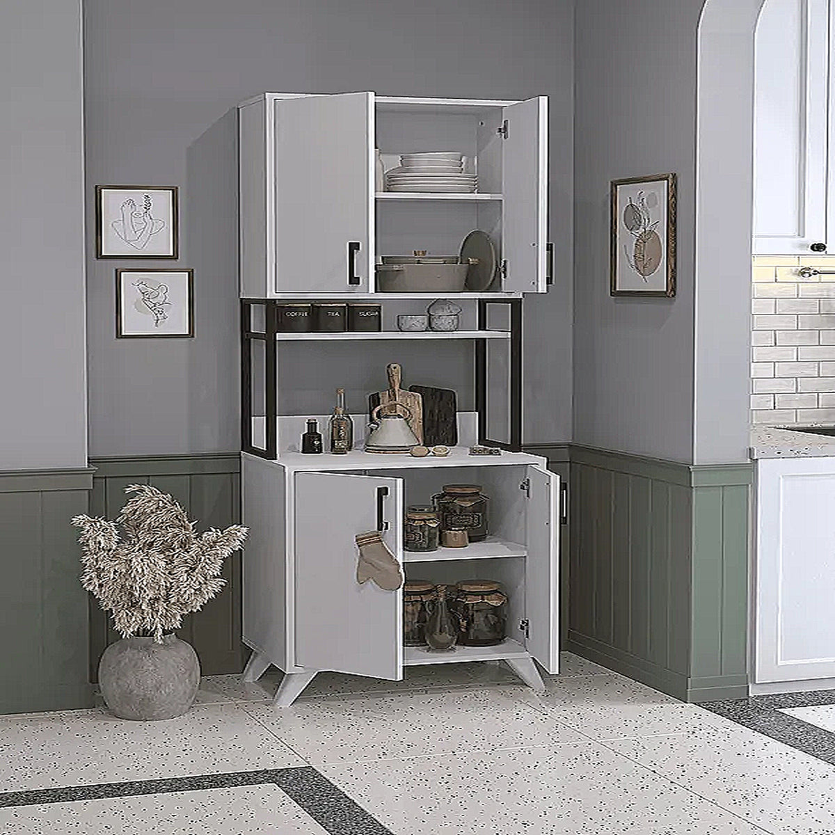 Dulap alb cu 4 uși, multifuncțional, modern, 61 x 25 x 202 cm, alb