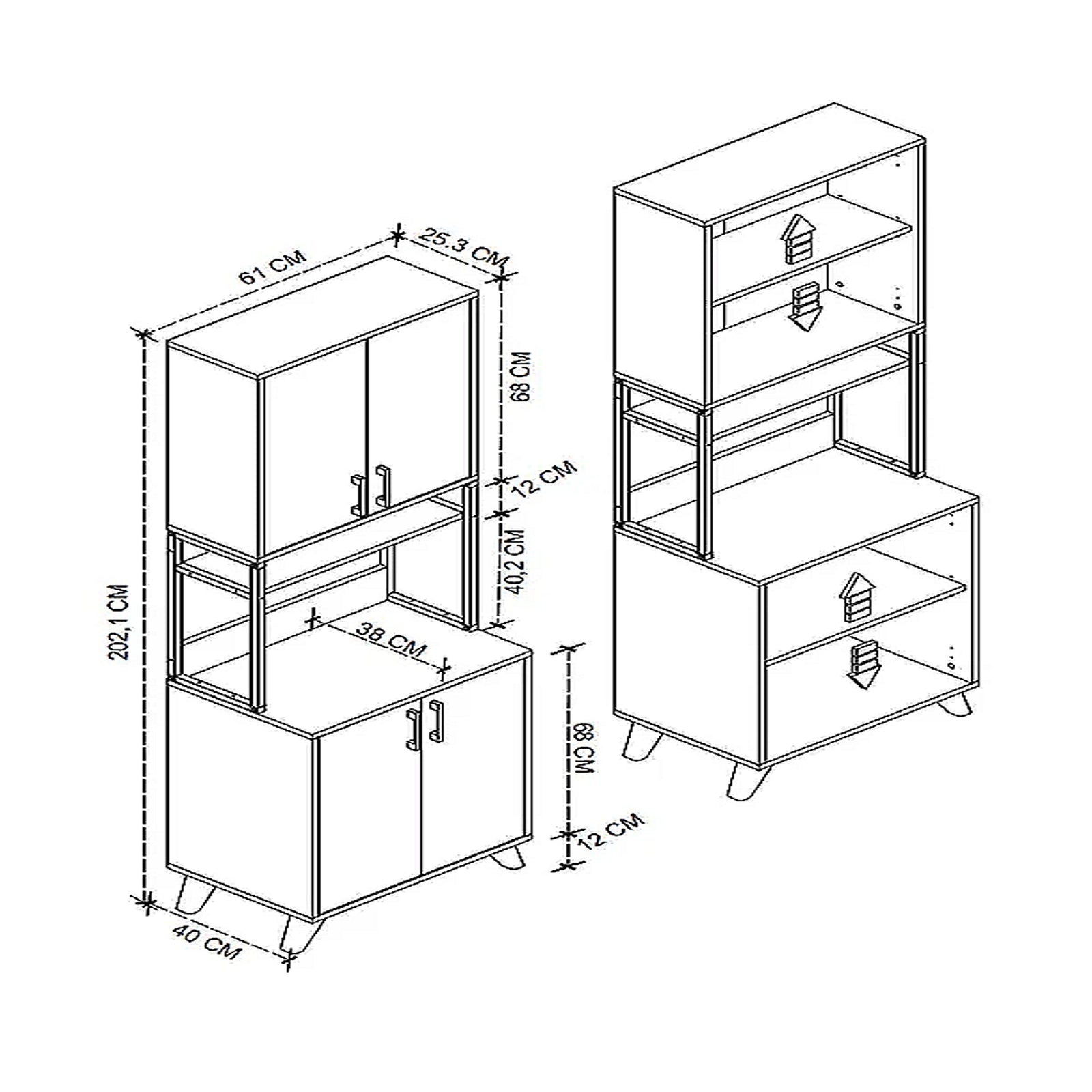 Dulap alb cu 4 uși, multifuncțional, modern, 61 x 25 x 202 cm, alb