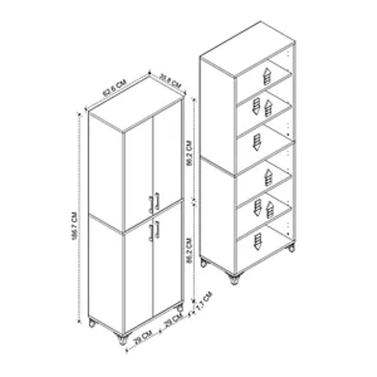Dulap multifuncțional cu 4 uși și 6 compartimente, 62x36x186 cm, alb
