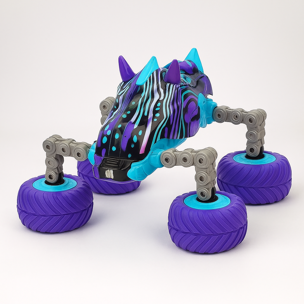 Masinuta pentru copii cu telecomanda, model Unicorn, transformabil, cu lumini LED