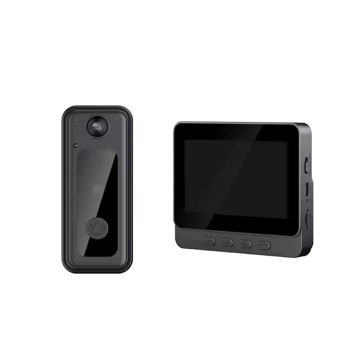 Sonerie video inteligenta Wireless, Ecran IPS 4.3 inch, Night Vision, Senzor IR, Interfon Video HD, 8MP, comunicare bidirectionala, unghi de vizualizare 170°, baterii incorporate, Negru