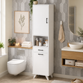 Dulap de baie multifuncțional cu coș de rufe, PAL 18 mm, compartimente de depozitare și rafturi, Alb, 202,5 x 47 x 35,3 cm