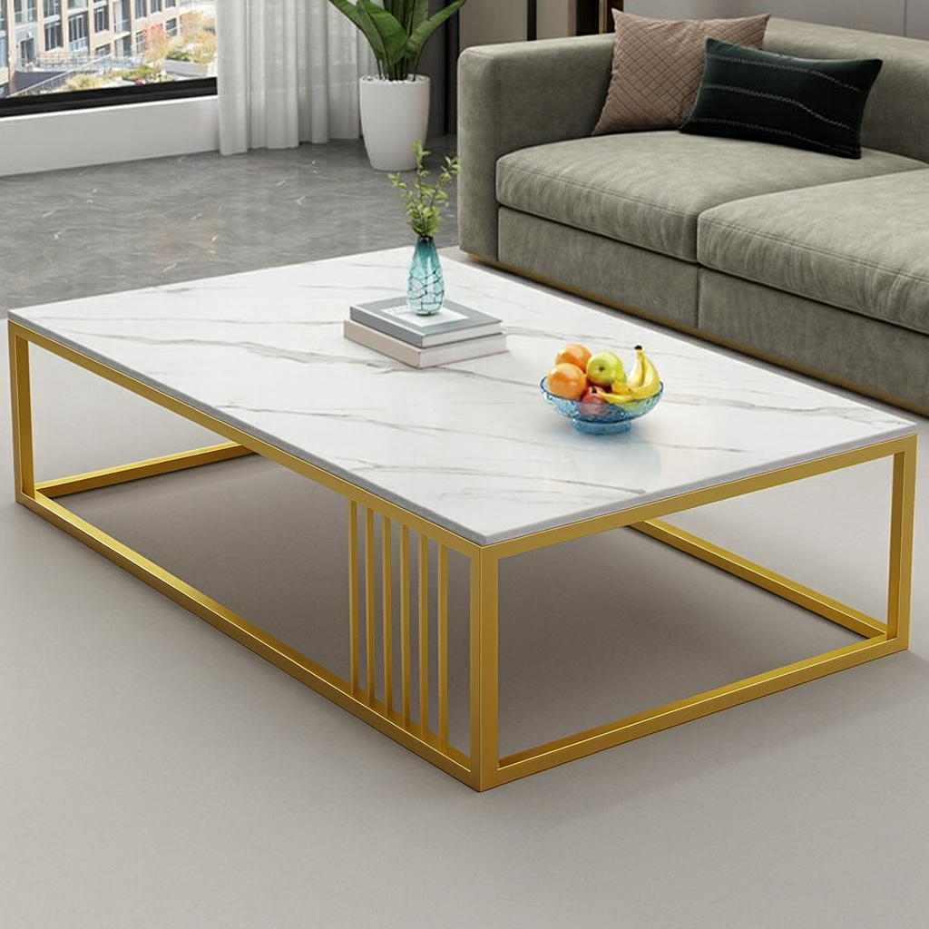 Masuta de cafea dreptunghiulara, minimalista, design nordic, aspect marmura alba, 120x60x43cm