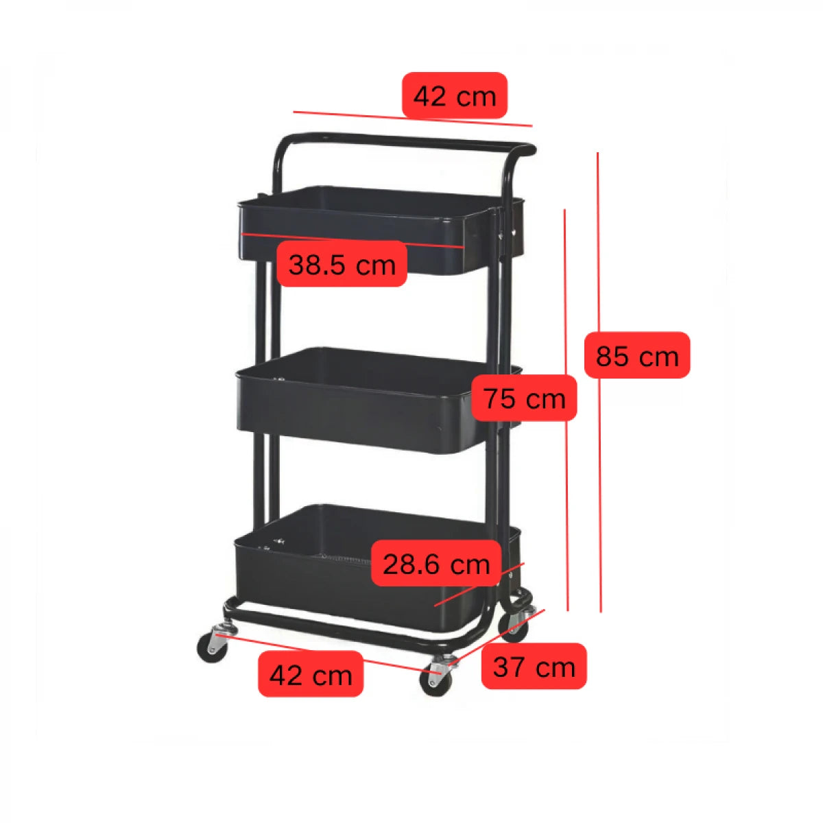 Raft portabil cu 3 nivele – cu cosuri metalice si roti rotative 360°