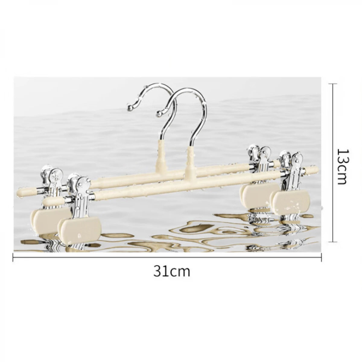 Set 10 umerase cu clips pentru pantaloni, otel, 31 x 13 cm, crem