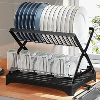 Scurgator vase cu 2 nivele, pliabil, sistem de scurgere, 42 (L) cm x 30 (l) cm x 29.5 (H) cm, negru - imagine 2