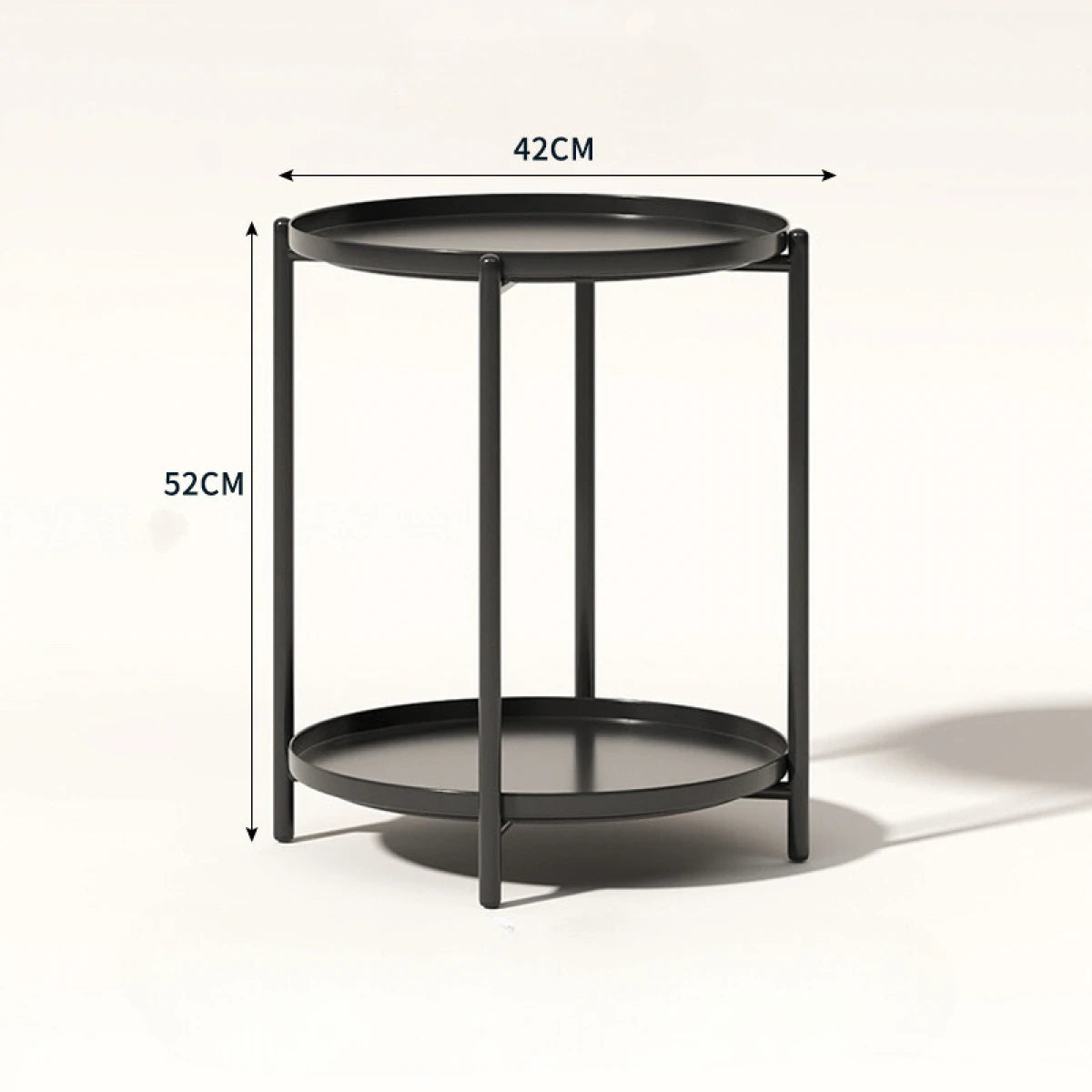 Masuta rotunda pentru cafea din metal, 2 nivele, 42 x 52 cm, negru