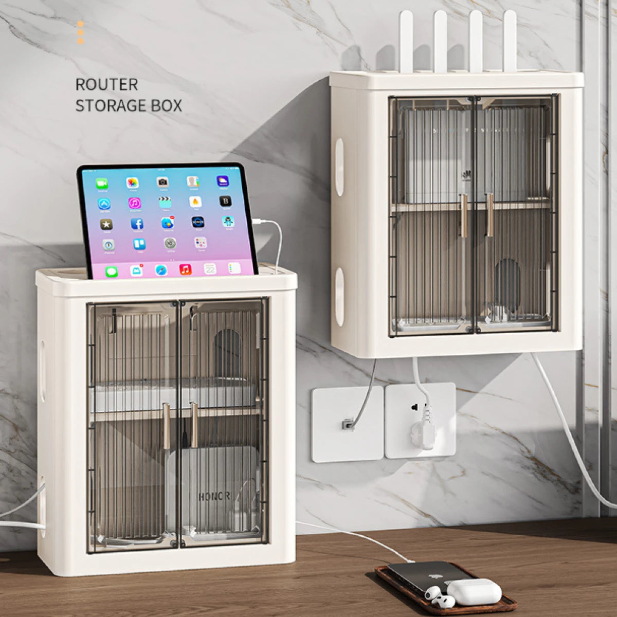 Cutie Depozitare Router WiFi cu Montare pe Perete sau Mobilier, 33 cm x 28 cm x 14.3 cm
