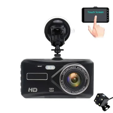 Camera auto dubla, Full HD, Rezolutie 1080p, Unghi filmare 170° in fata si 120° in spate, Ecran LCD 4 inch cu Touchscreen, Senzor G, filmare in bucla