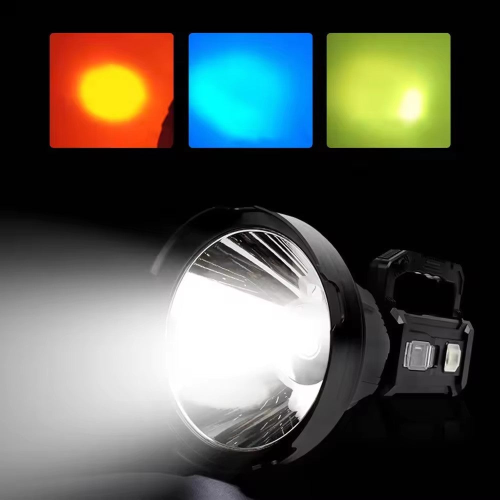 Lanternă Profesionala LED cu Încarcare solara, USB, trepied și 6 Moduri de Iluminat, 3 lentile colorate