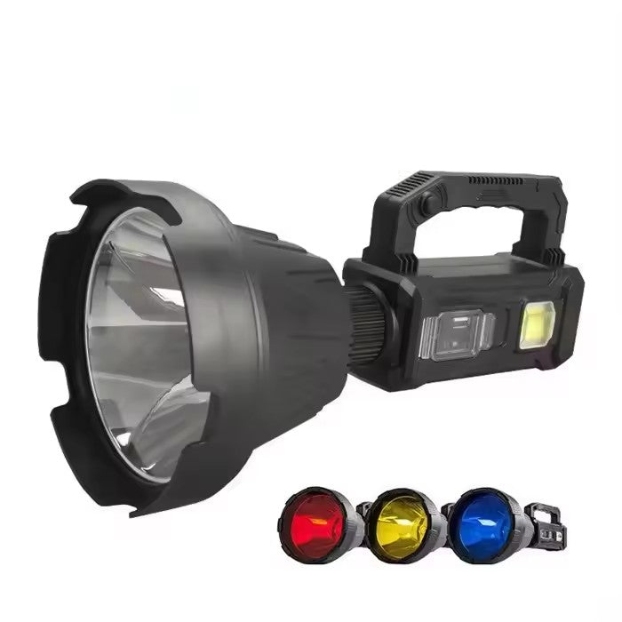 Lanternă Profesionala LED cu Încarcare solara, USB, trepied și 6 Moduri de Iluminat, 3 lentile colorate