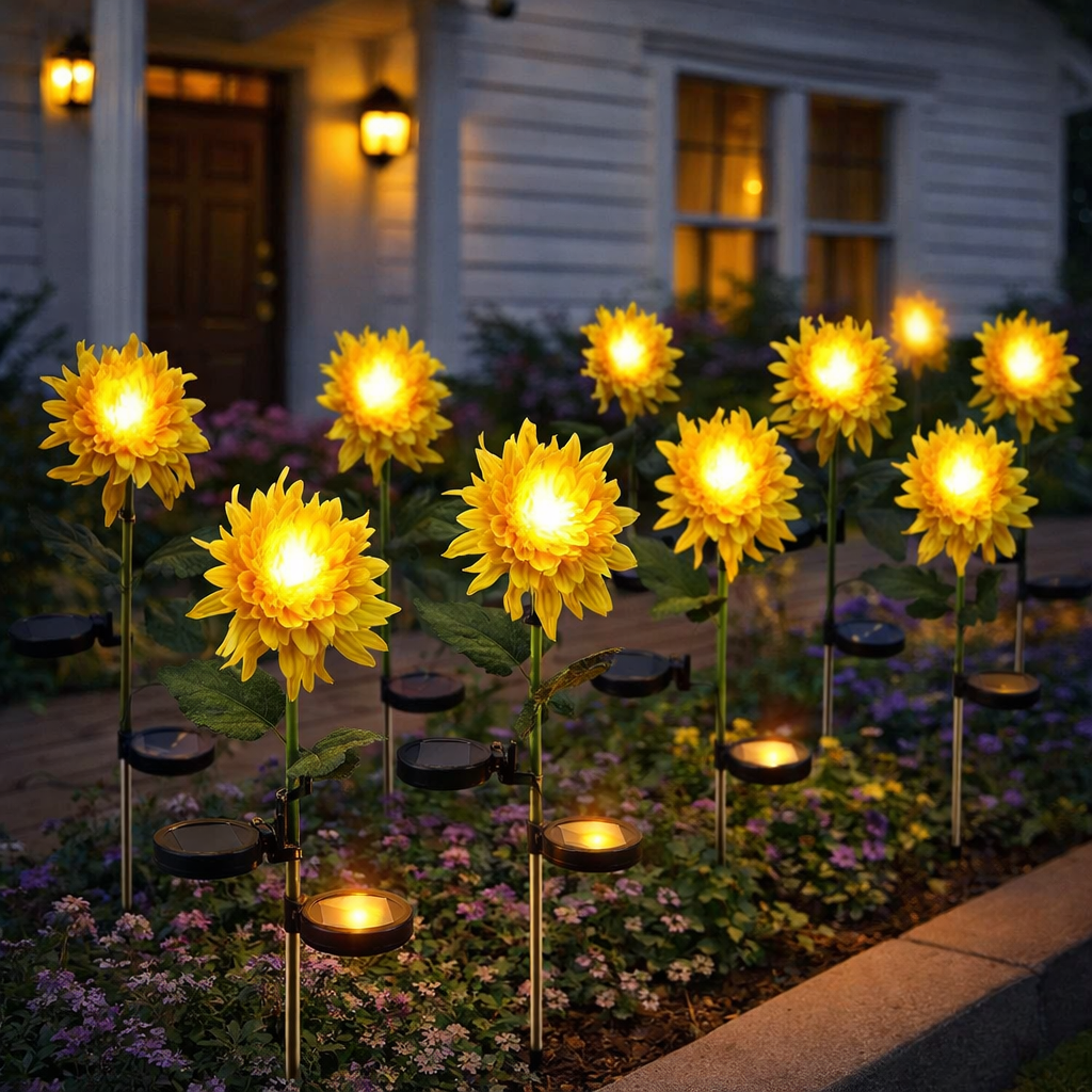 Set 2 lampi solare model Crizantema 80 cm pentru gradina iluminare decorativa exterior