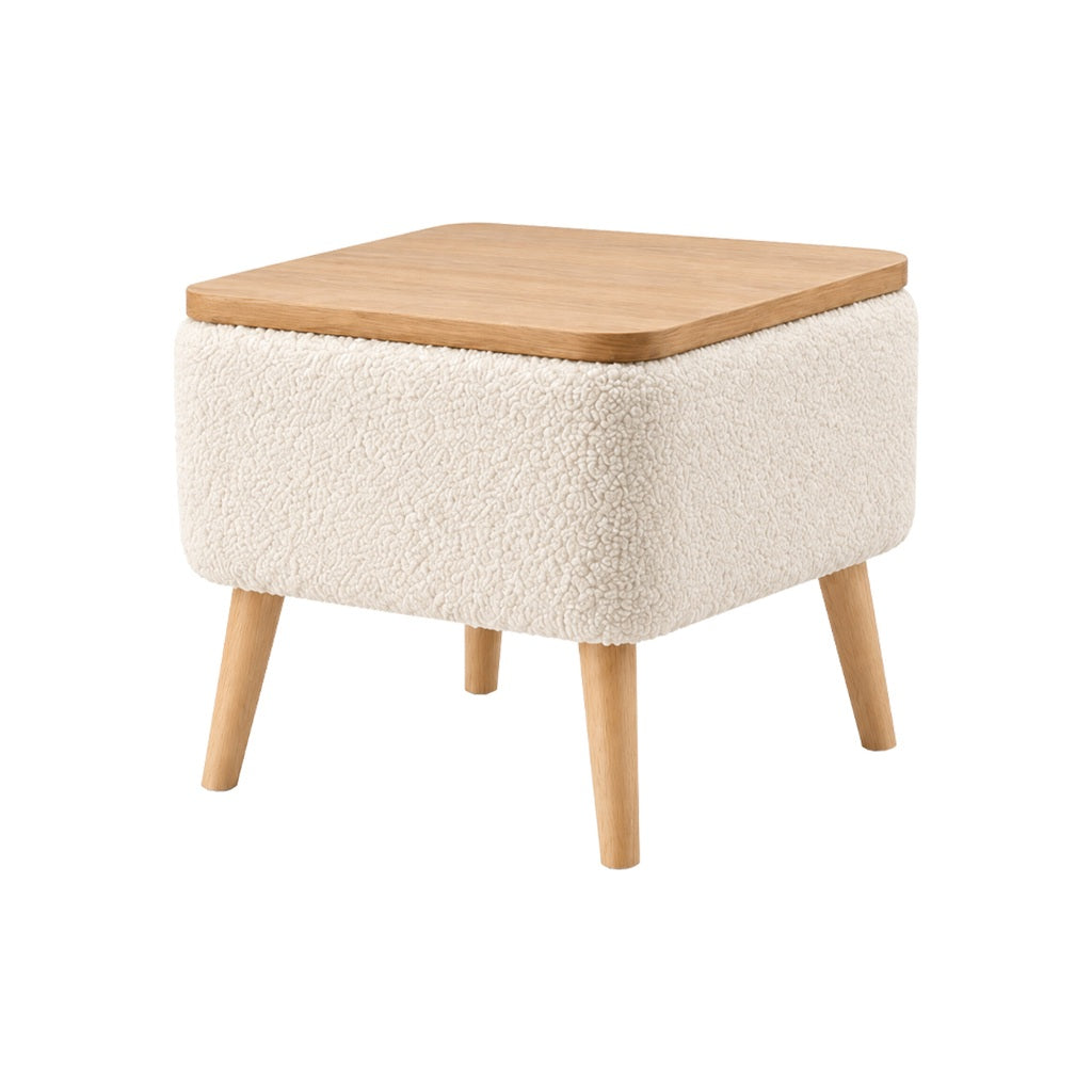 Masuta Auxiliara cu Depozitare Tapitata Boucle Alb-Crem 60x30x45 cm Design Scandinav - detaliu produs
