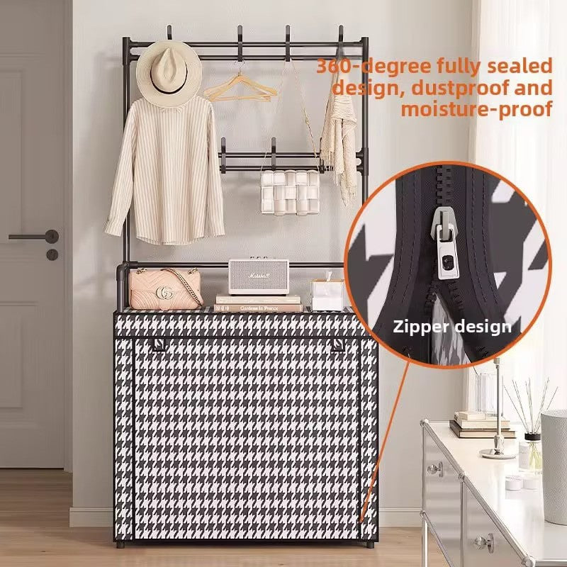 Suport multifunctional pentru incaltaminte cu cuier, negru, 171x80x30 cm, cu husa anti-praf - detaliu produs