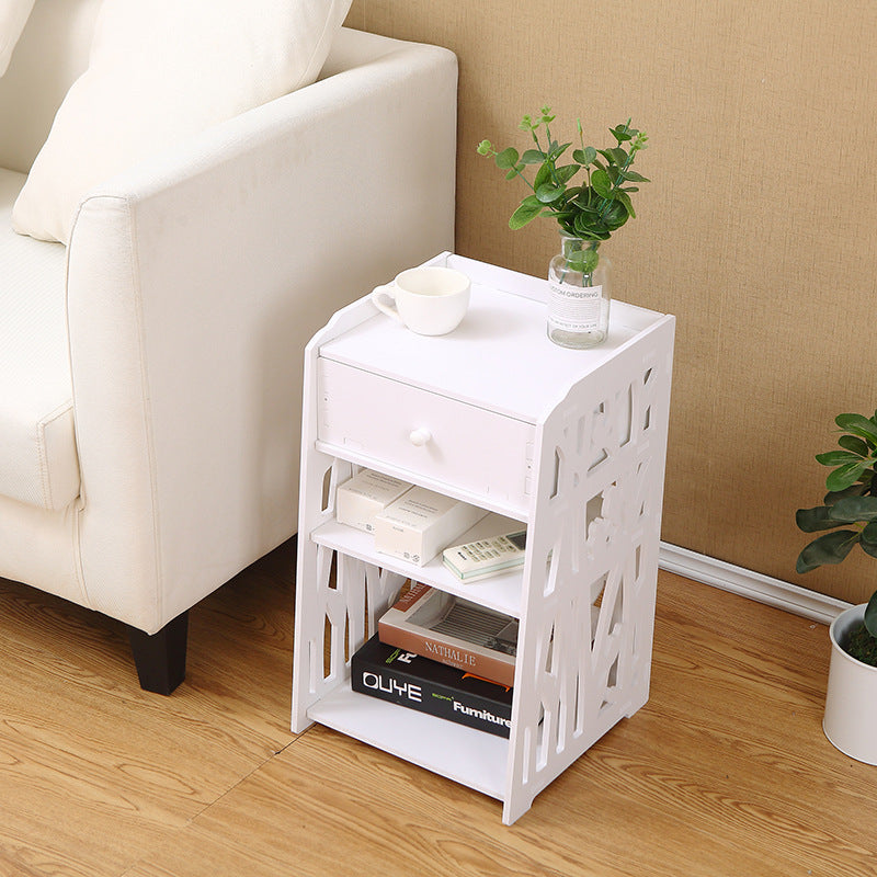 Noptiera alba decorativa, din PVC, 2 polite, 45cm