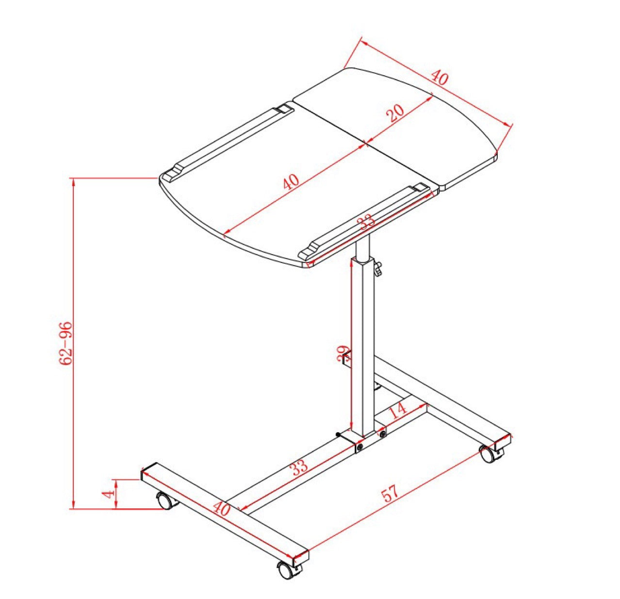 RESIGILAT - Masa pentru laptop, reglabila, cu roti, 60x40cm