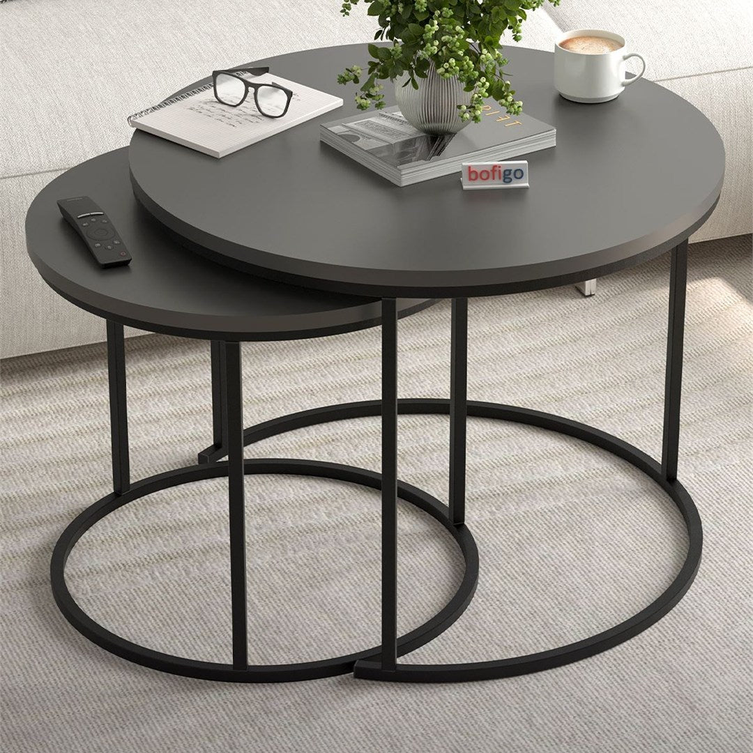 Set 2 masute Hilal Zigon, masute cafea 60 x 50 cm, stil Zigon se imping una sub alta, picioare metalice + blat PAL melaminat 18 mm clasa E1, perfecte living birou sau apartament mic, stil modern scandinav Pin natur - detaliu 9