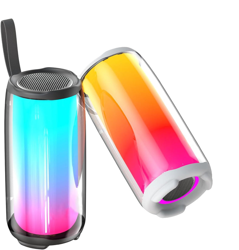 Boxa portabila Wireless Bluetooth, rezistenta la apa IPX7, Subwoofer, sunet Stereo  cu lumini LED, alb