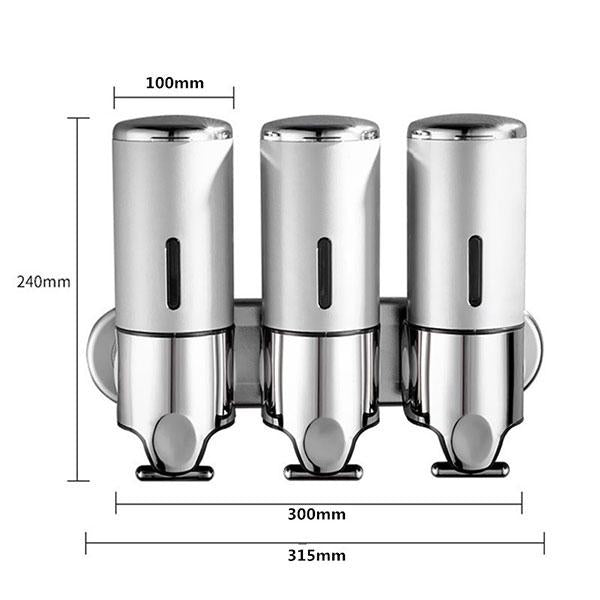 Set dispenser gel de dus, sampon, sapun lichid, balsam sau conditioner pentru baie, bucatarie, hotel, 3 X 500 ml, argintiu