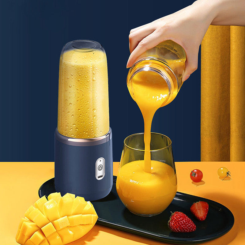 Mini Blender Portabil Electric, Cu Acumulator, 2 Recipiente, 6 Lame 3D, 300 ml, 40W, Capac Inclus, Albastru