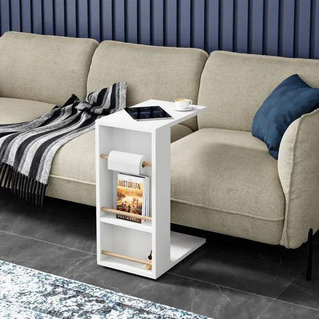 Masuta laterala cu 2 rafturi, 44 x 30 x 57 cm, design compact, stil modern scandinav