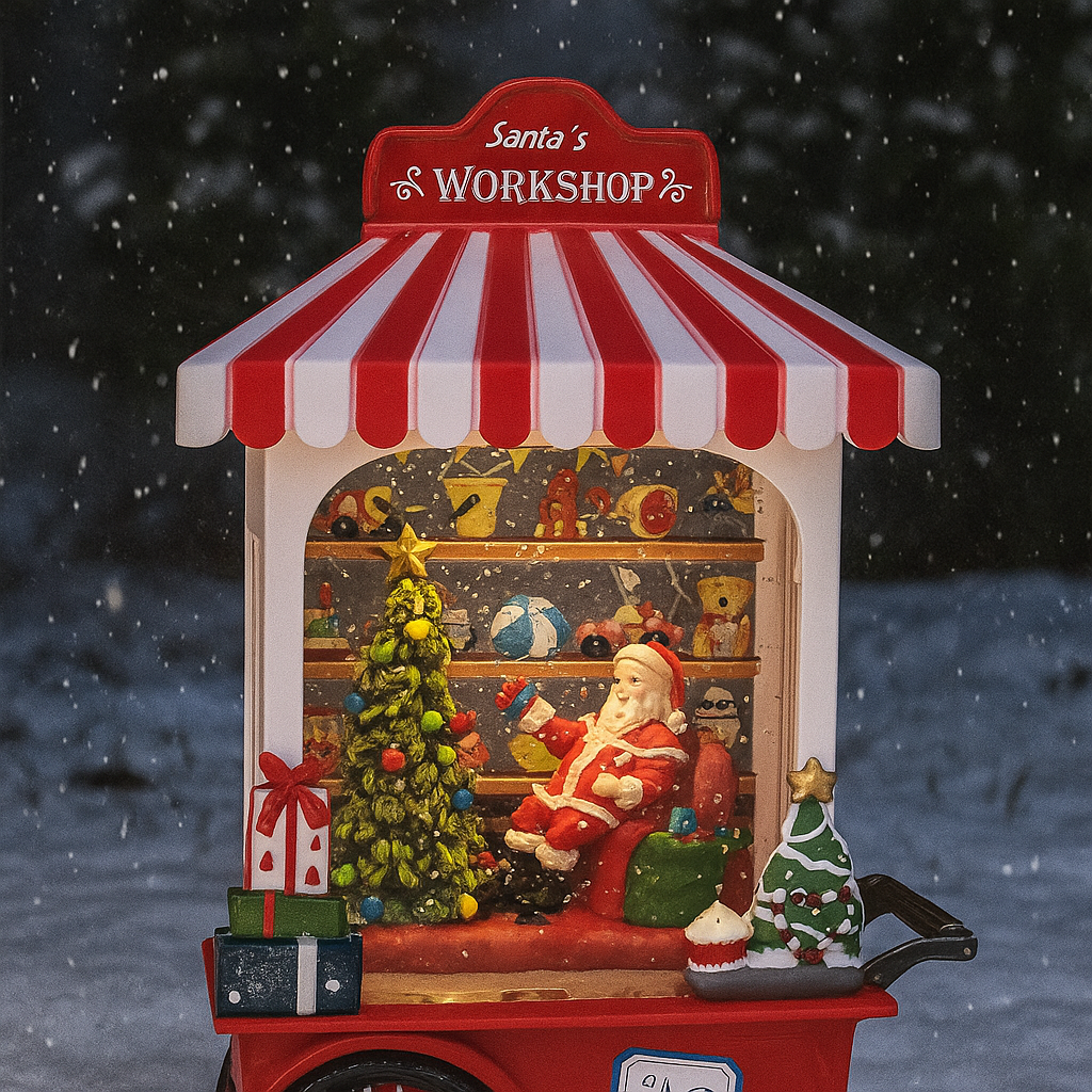 Glob de zapada muzical cu Mos Craciun in magazinul de dulciuri – cu lumini, efect de ninsoare si 8 melodii de Craciun