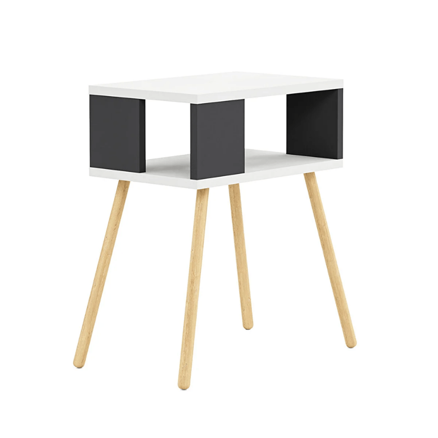 Noptiera cu picioare din lemn si raft deschis, 44 x 29 x 18 cm, stil scandinav modern