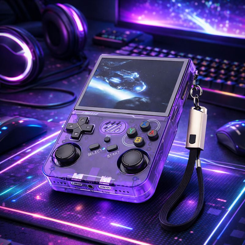 Consola de jocuri portabila R36S, ecran IPS 3.5 inch, 640x480, 64GB, Violet