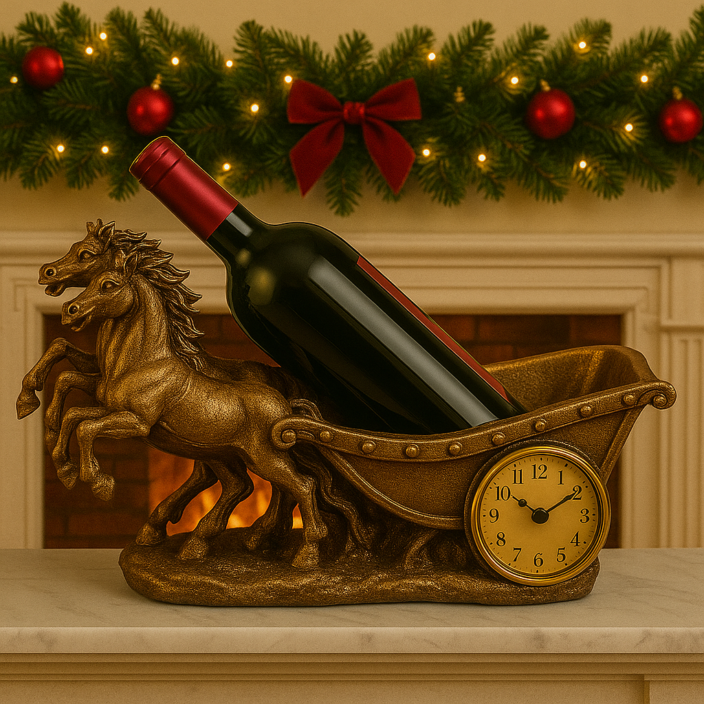 Suport Decorativ pentru Vin cu Ceas – Model Cai / Model Elefant