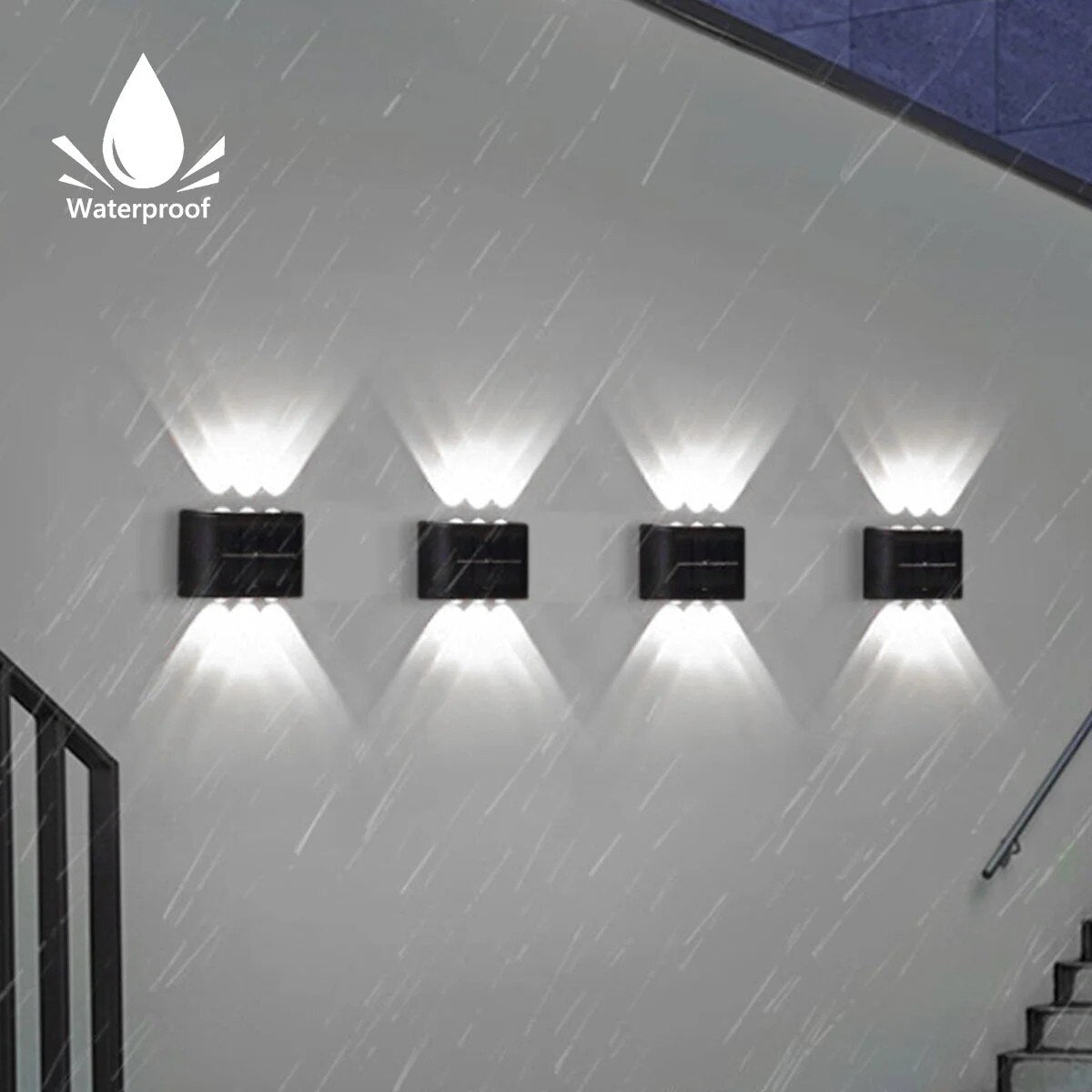 Set 2 Lampi Solare de Perete cu Iluminare Sus si Jos 8 LED-uri Alb Rece - detaliu produs
