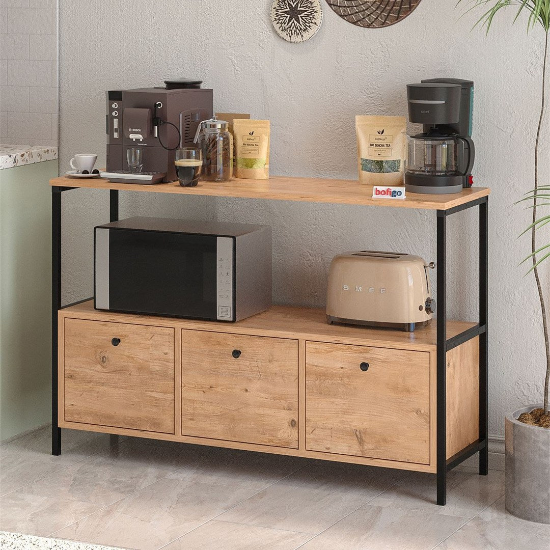 Consola cu usa rabatabila, masa hol 100 x 80 cm, spatiu interior + raft superior pentru decoratiuni sau corespondenta, PAL melaminat 18 mm clasa E1 rezistent la uzura, stil modern scandinav ideal hol sau living Pin natur - detaliu 4