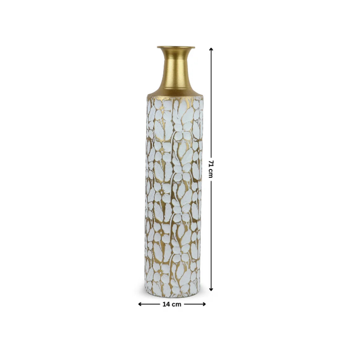 Vaza decorativa de podea 71 cm din metal alb si auriu model floral elegant