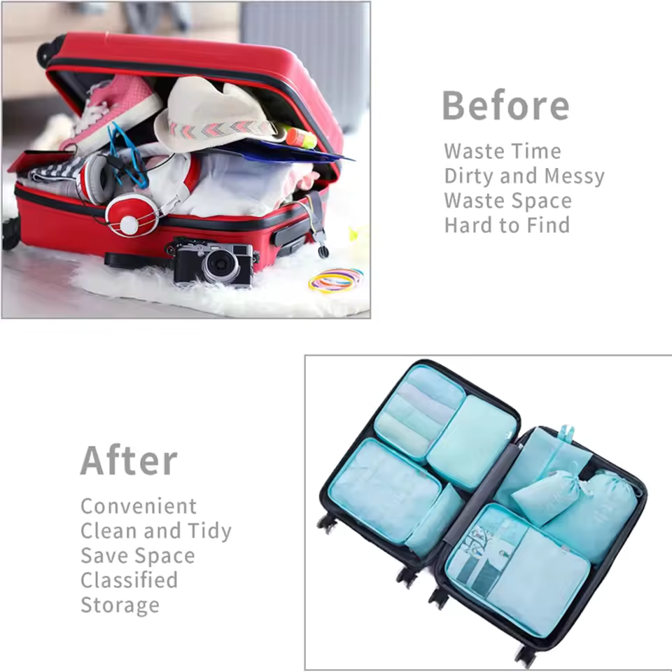 Set 10 organizatoare de bagaje – impermeabile, ușoare, pliante, cu mânere și fermoar dublu