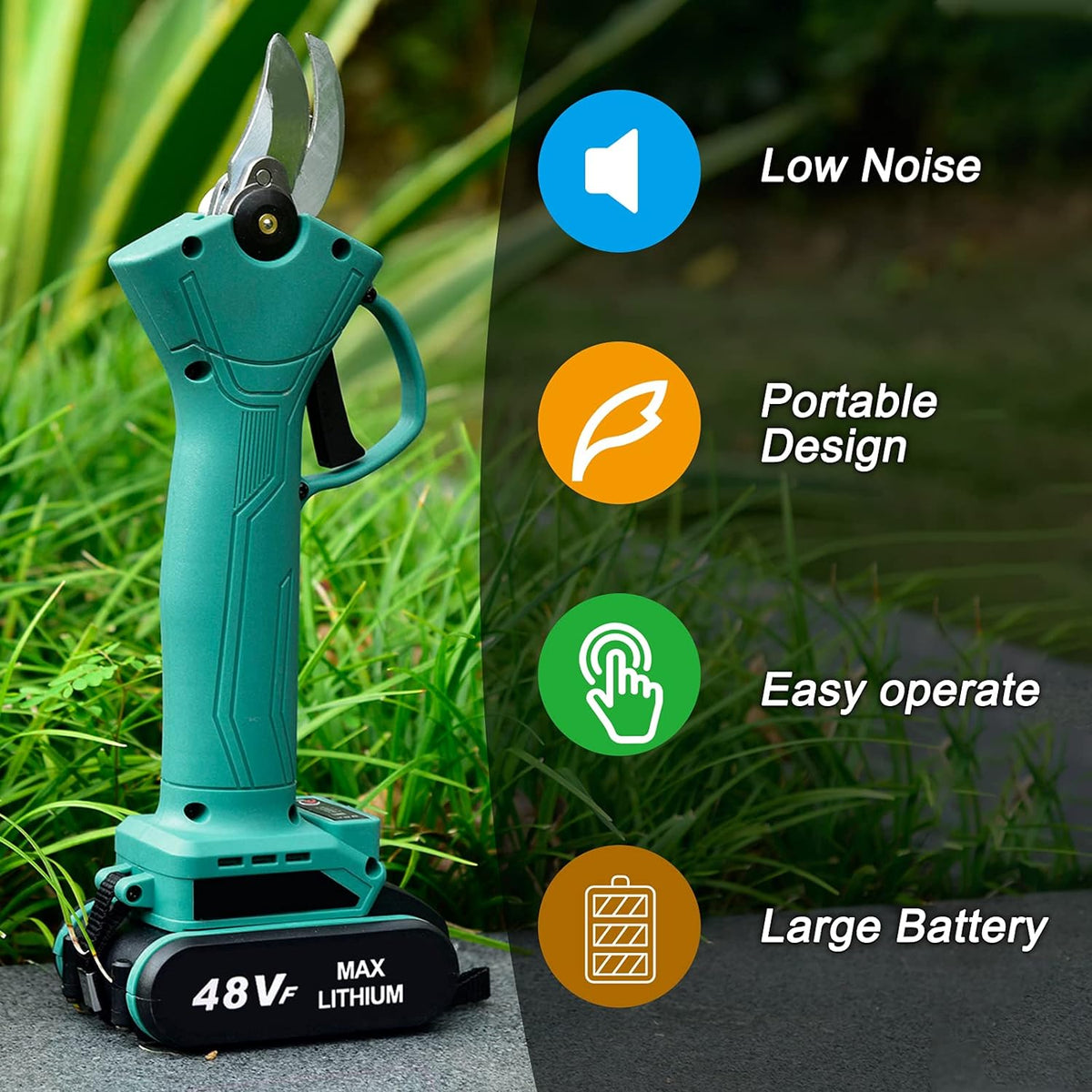 Foarfeca electrica pentru vita de vie si crengi, 2 acumulatori 21V-48V, 2Ah