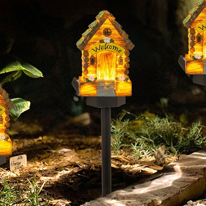 Lampa decorativa de gradina cu încarcare solara, model casuta din povesti