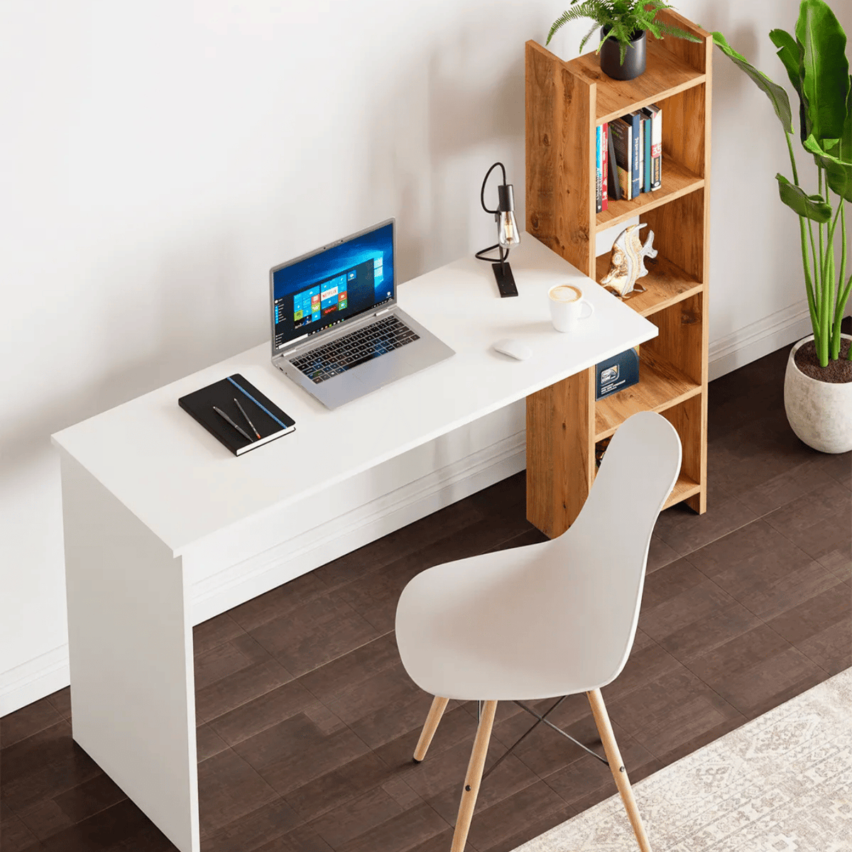 Masa birou cu biblioteca laterala si 5 rafturi, 120 cm