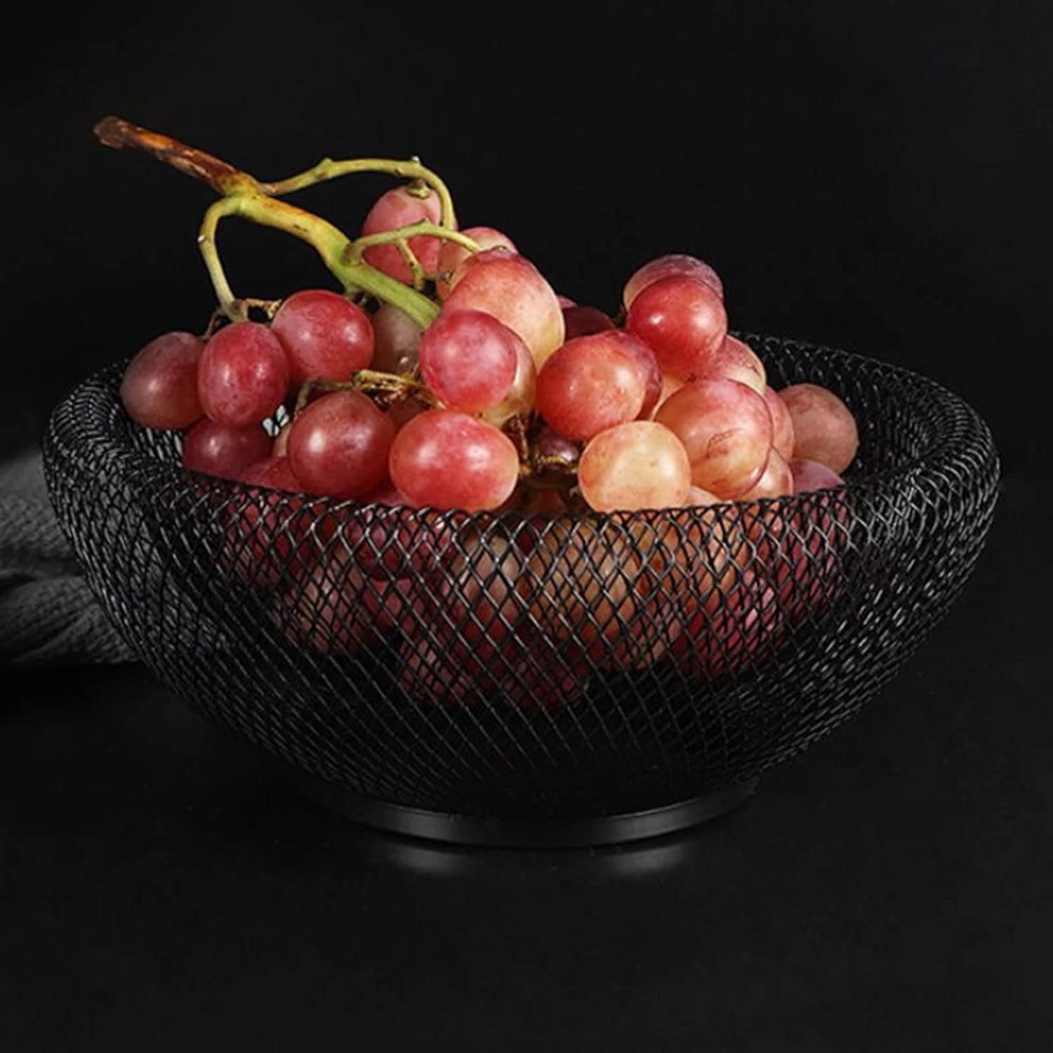 Cos de fructe decorativ, rotund, metalic, 25,5 x 13 cm, negru