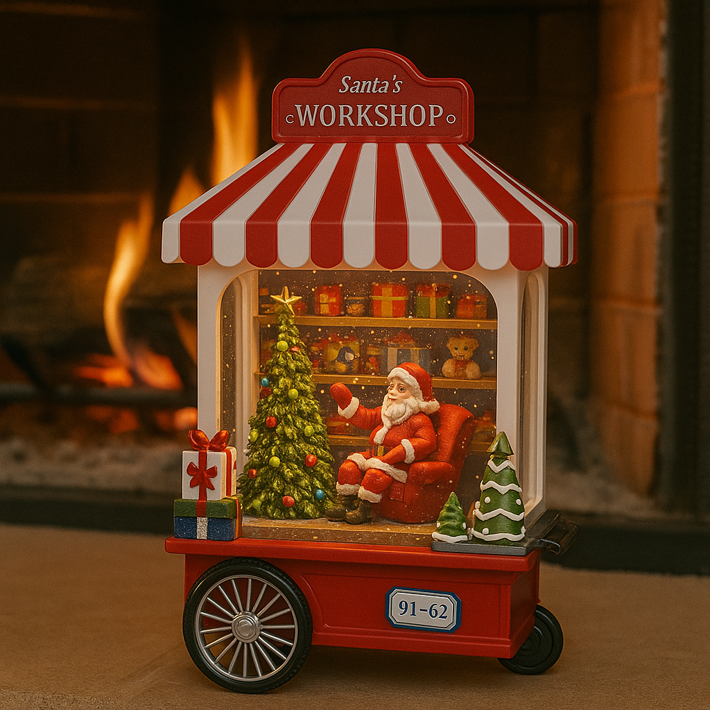 Glob de zapada muzical cu Mos Craciun in magazinul de dulciuri – cu lumini, efect de ninsoare si 8 melodii de Craciun