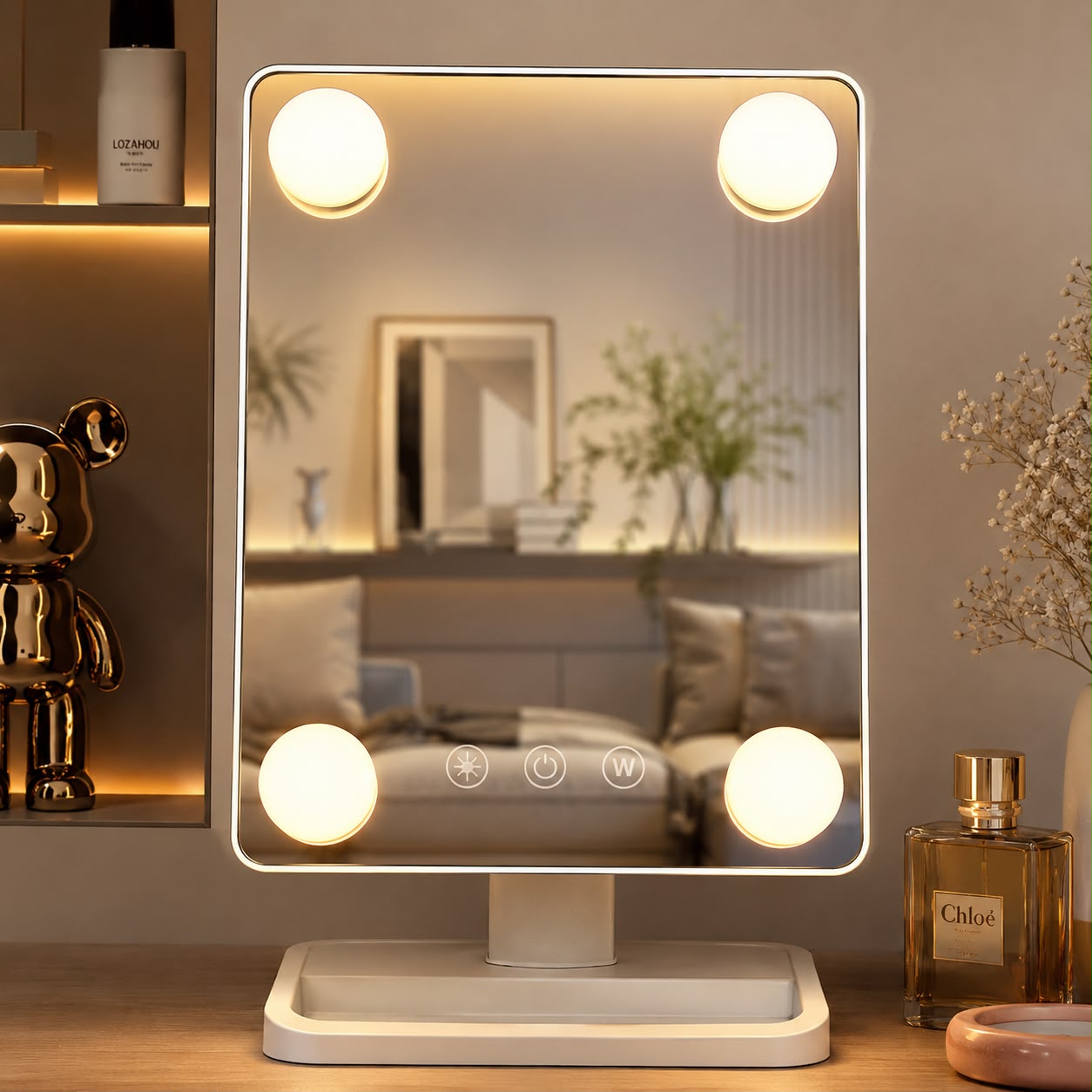 Oglinda de Toaleta cu 4 Lumini LED Control Tactil 3 Culori Lumina Alb 30x18cm - detaliu produs