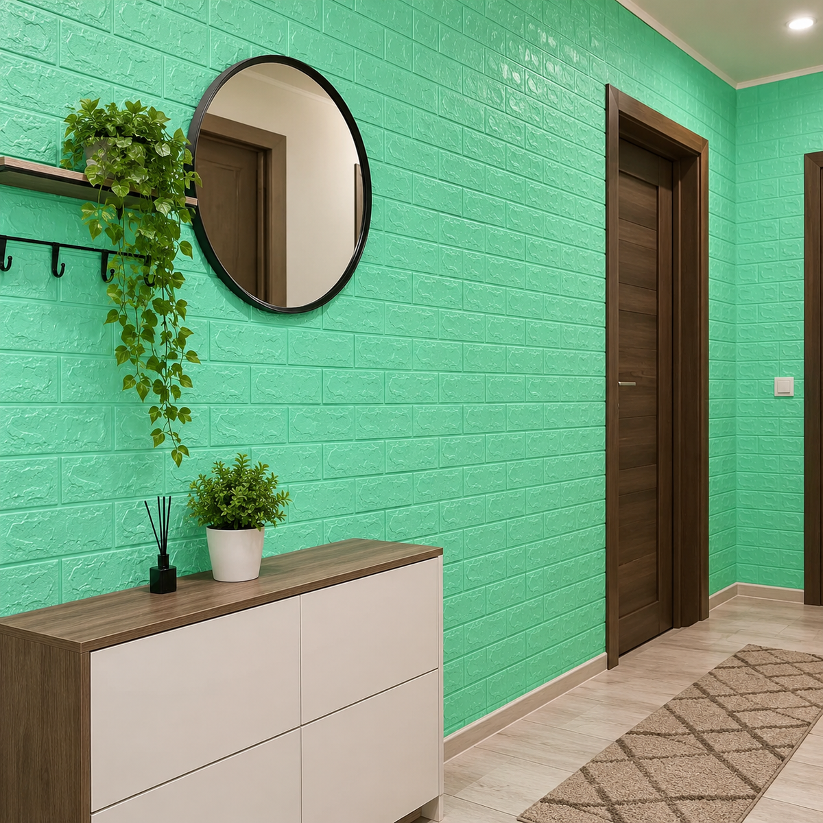 Tapet 3D Caramida Turcoaz Auto-Adeziv pentru Interior 70x77cm Decorativ - detaliu produs
