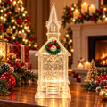 Decorațiune Biserică Transparentă cu LED, Sclipici Mișcător și Timer – 30 cm