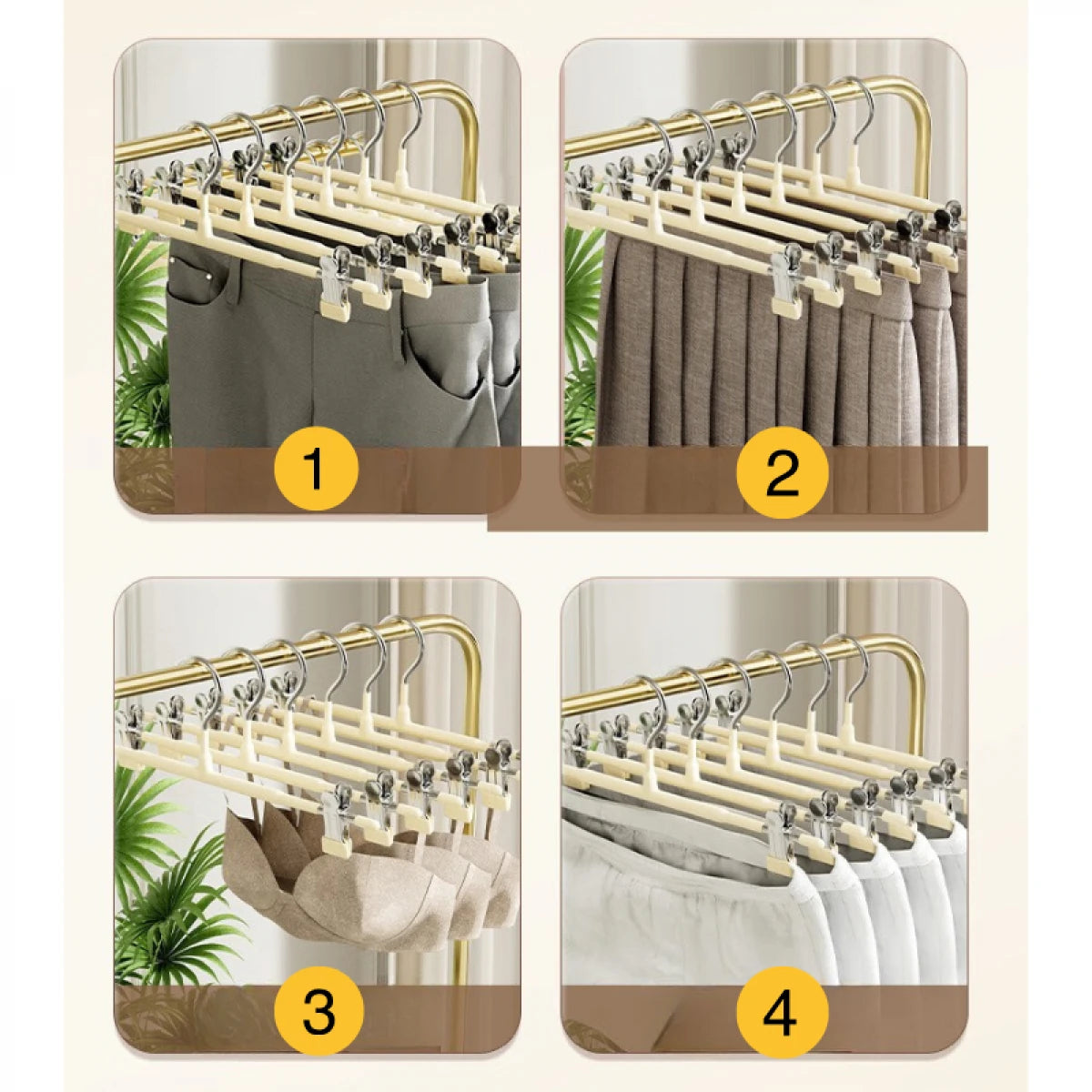 Set 10 umerase cu clips pentru pantaloni, otel, 31 x 13 cm, crem